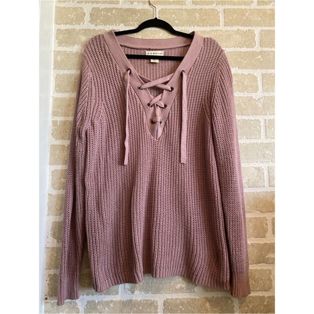 Boho Dusty Rose Lace Up Sweater